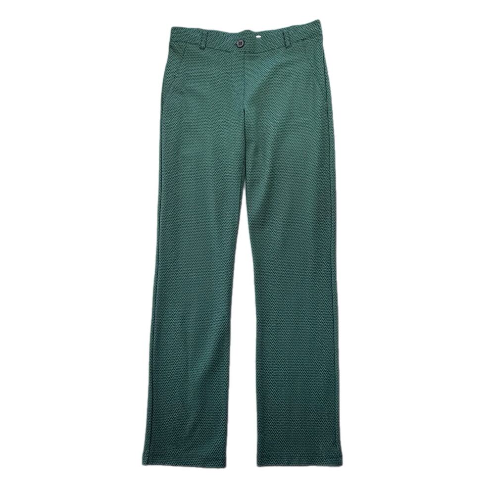 Betabrand Green Navy Zig Zag Pull On Comfort Trouser Workwear Office Pants
